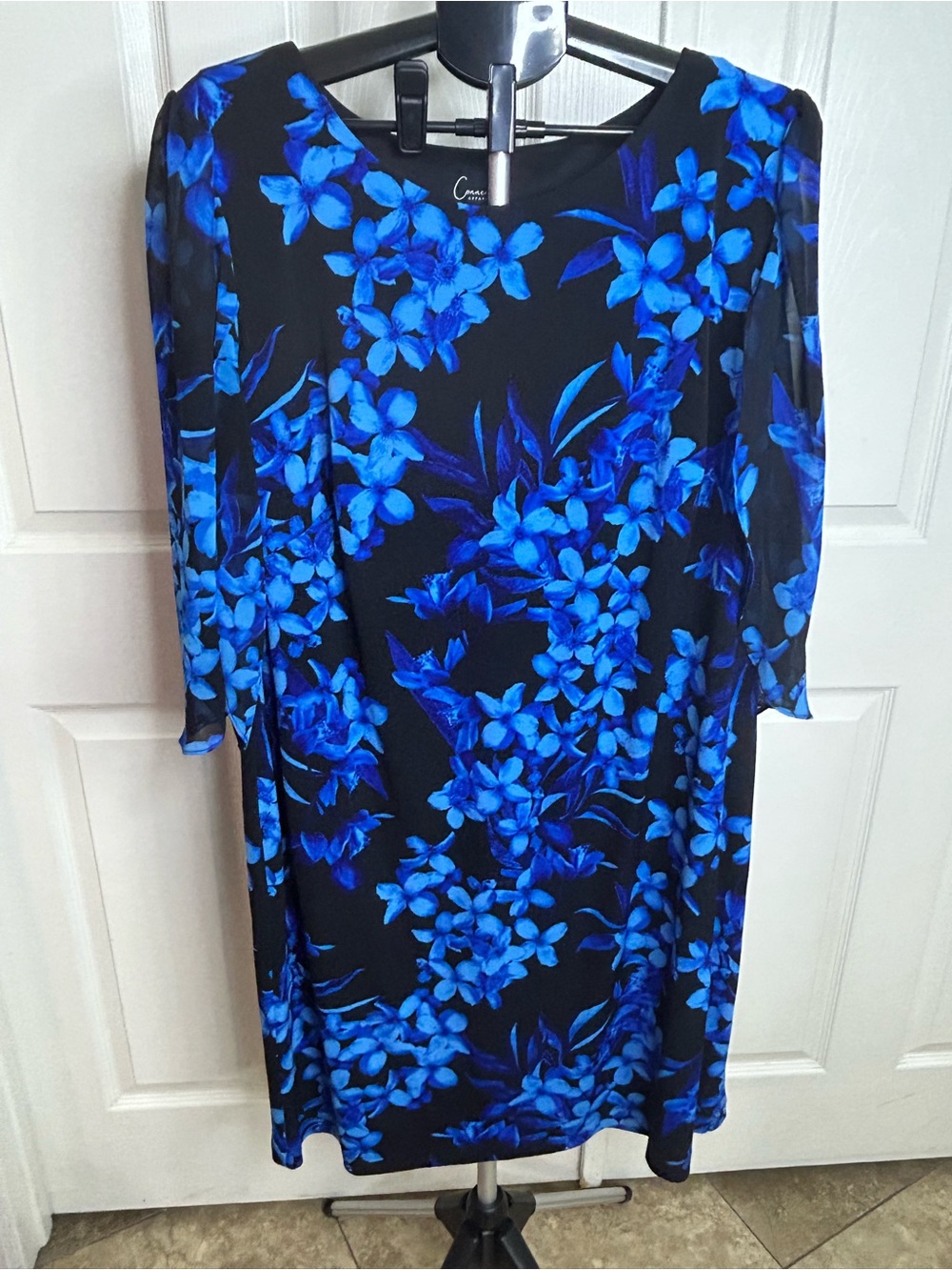 connected apparel Black Dress with Vibrant Blue Floral Print